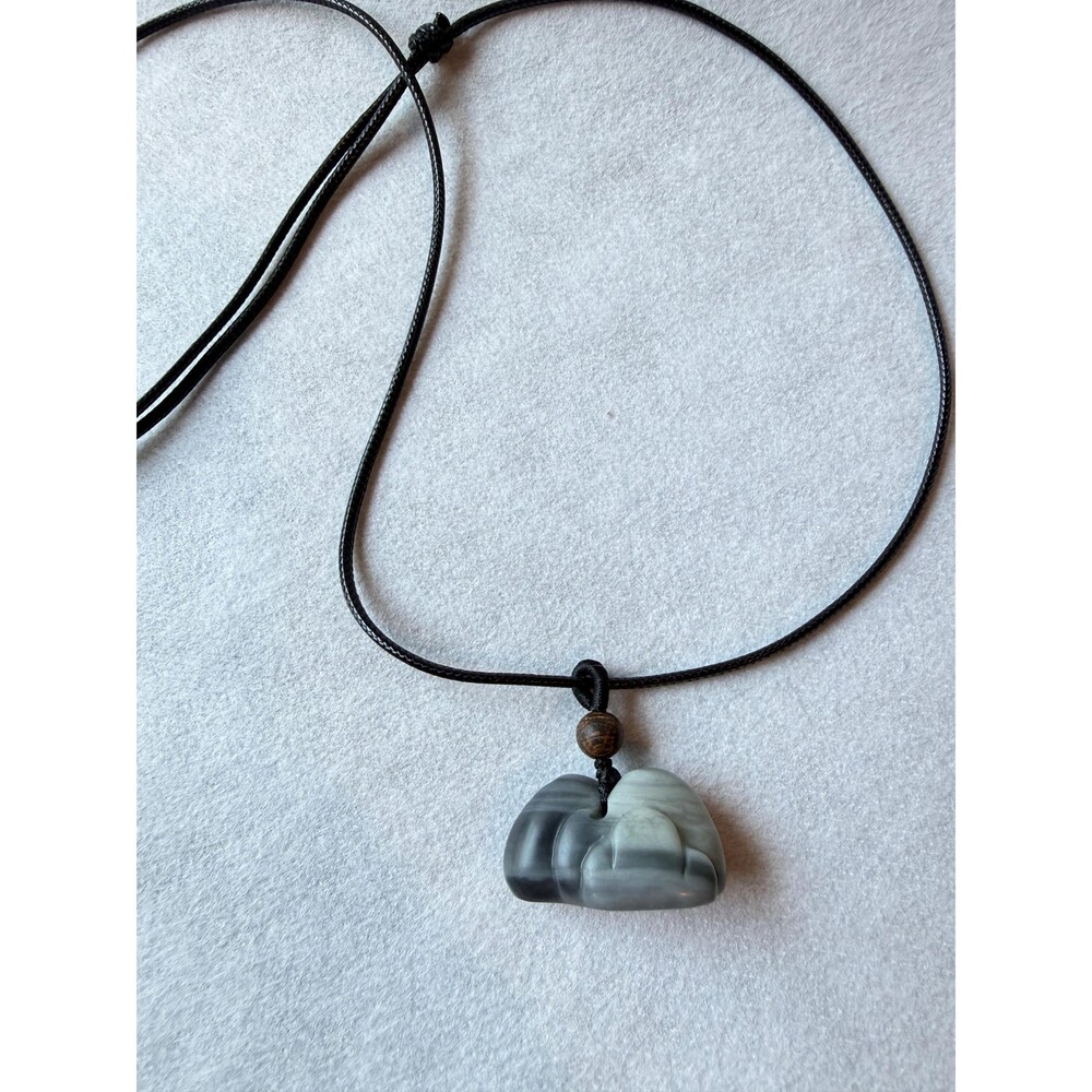 Natural Ink-Tone Jade Mountain Pendant Necklace Jade Ink Wash Landscape